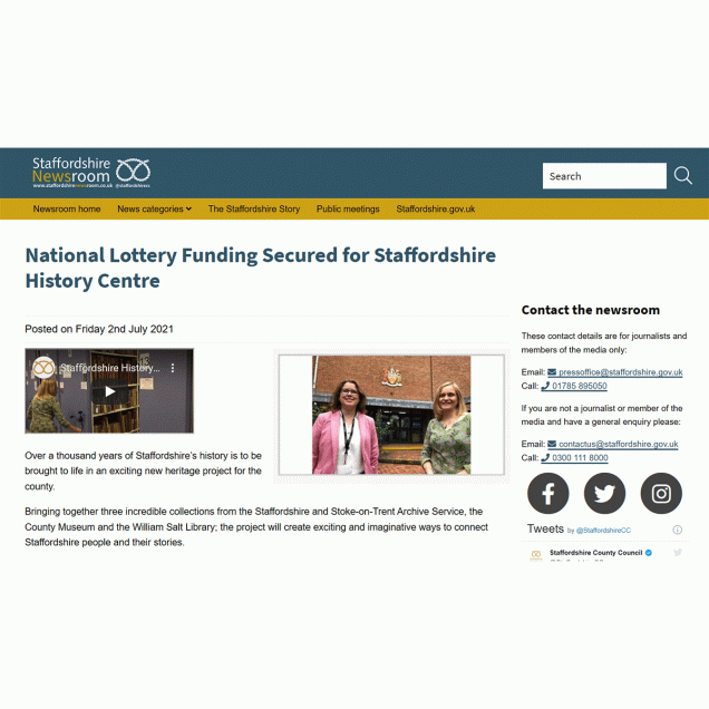 Staffordshire History Centre_National Lottery Funding_2 july 2021