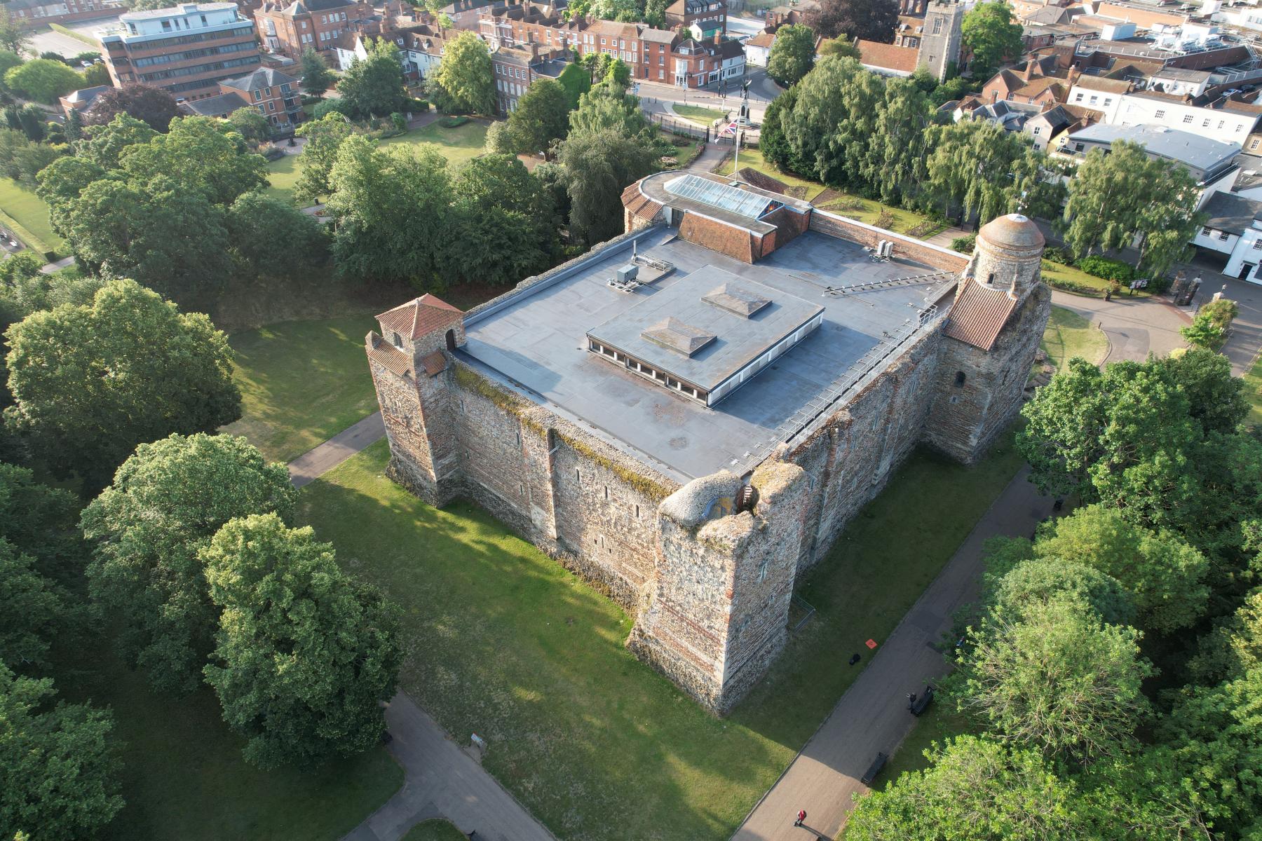 2023 drone view from north-west showing the 2012 roof works