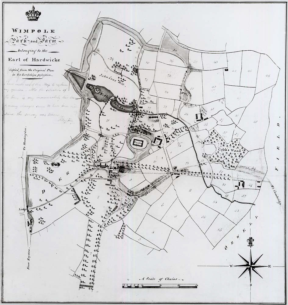 Map (copy) of the Park at Wimpole, Cambridgeshire, from the Wimpole Red Book by Humphry Repton © National Trust / Geremy Butler Map (copy) of the Park at Wimpole, Cambridgeshire, from the Wimpole Red Book by Humphry Repton © National Trust / Geremy Butler