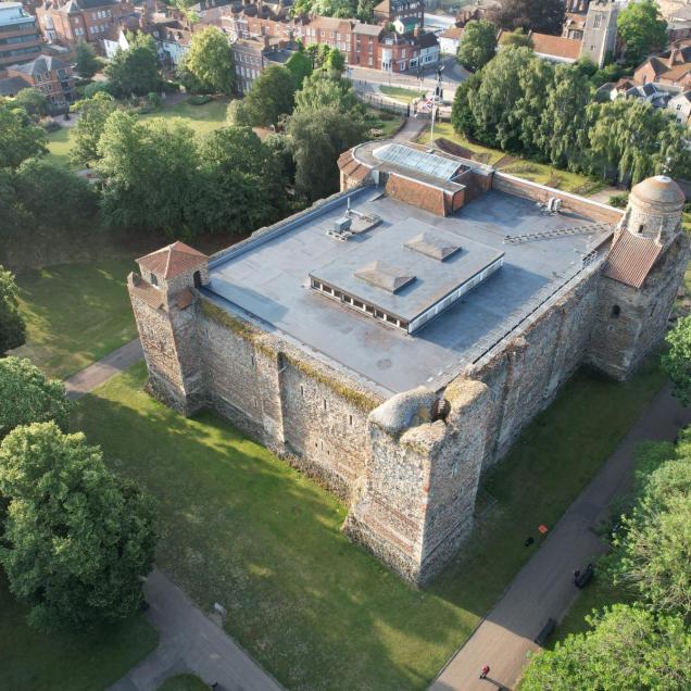 2023 drone view from north-west showing the 2012 roof works